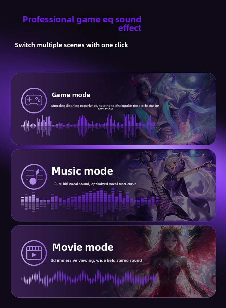 Professional game EQ sound effect modes: Game, Music, Movie
