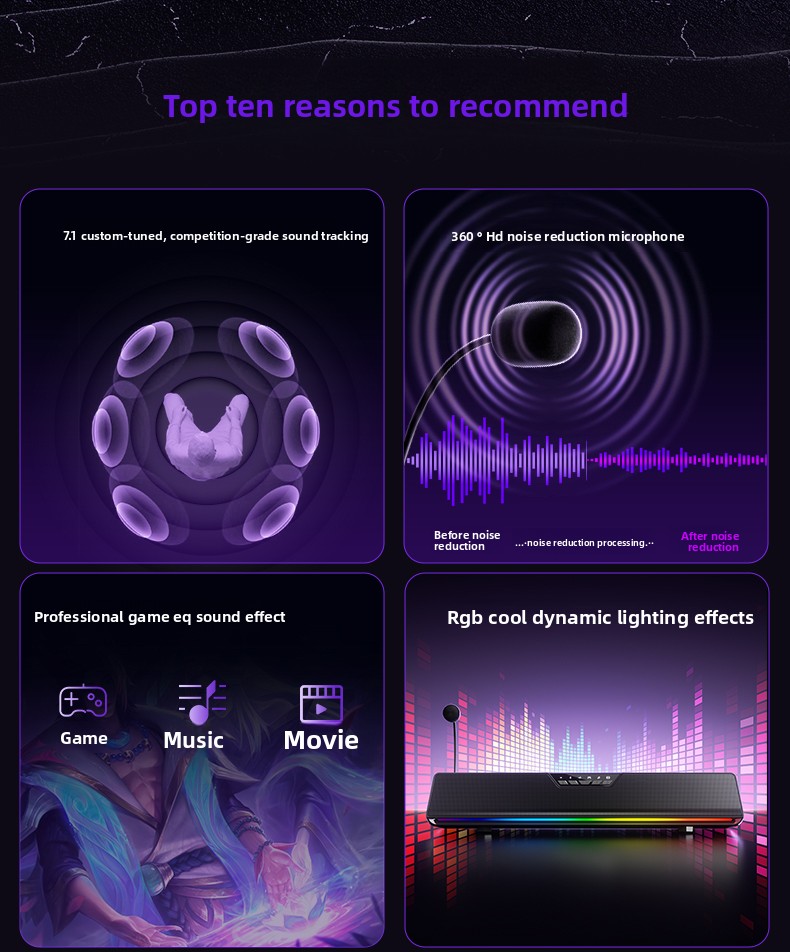 RGB cool dynamic lighting effects on the speaker